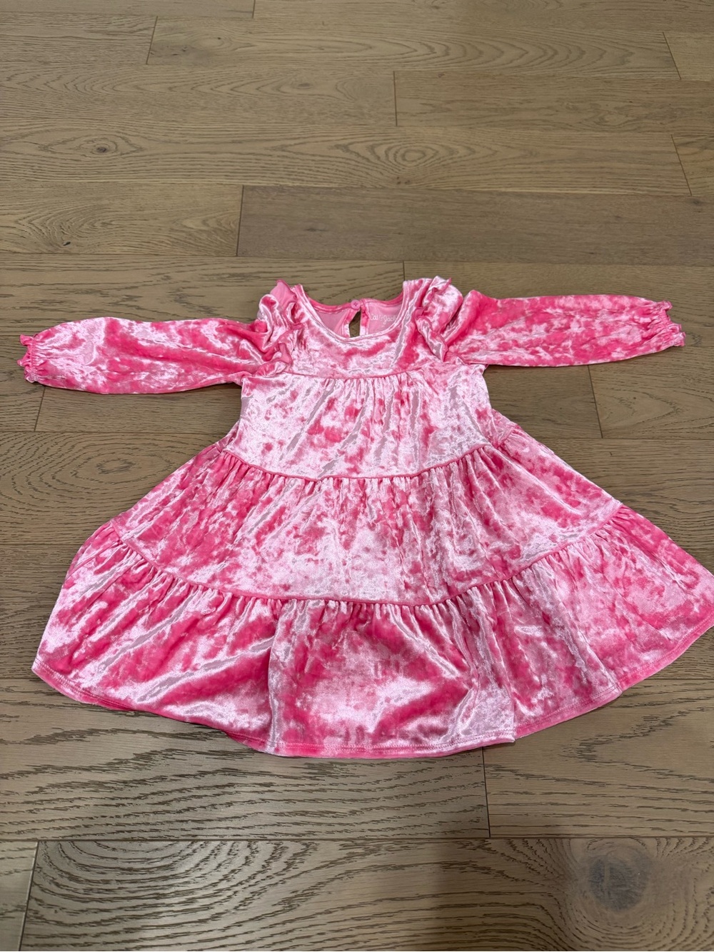 Cat & Jack Toddler Girls 3T Pink Crushed Velvet Long Sleeve Tiered Dress